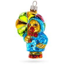 Load image into Gallery viewer, Duckling Wearing Raincoat with Umbrella Glass Christmas Ornament