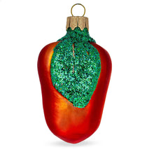 Load image into Gallery viewer, Red Bell Pepper with Green Glitter Stem Glass Christmas Ornament