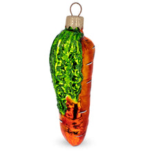 Load image into Gallery viewer, Orange Carrot with Glitter Leaves Glass Christmas Ornament