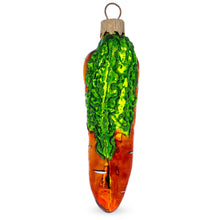 Load image into Gallery viewer, Orange Carrot with Glitter Leaves Glass Christmas Ornament