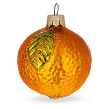 Load image into Gallery viewer, Orange with Shiny Leaf Glass Christmas Ornament 3 Inches