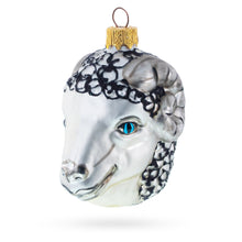 Load image into Gallery viewer, Ram Head with Blue Eyes Glass Christmas Ornament