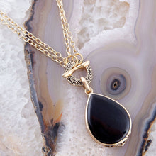 Load image into Gallery viewer, Abby Black Onyx Golden Bronze Drop Necklace