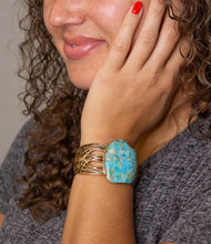 Load image into Gallery viewer, Abstract Blue Turquoise Golden Statement Cuff
