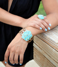 Load image into Gallery viewer, Abstract Blue Turquoise Golden Statement Cuff