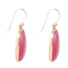 Load image into Gallery viewer, Abstract Red Raspberry Quartz Golden Drop Earrings