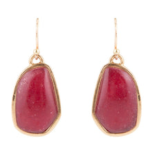 Load image into Gallery viewer, Abstract Red Raspberry Quartz Golden Drop Earrings