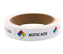Load image into Gallery viewer, &quot;Acetic Acid&quot; HMIG Safety Labels, 0.75&quot; x 2.5&quot;, 250/ROLL