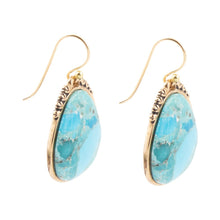 Load image into Gallery viewer, Agave Genuine Blue Turquoise and Golden Drop Earrings