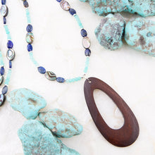 Load image into Gallery viewer, Ajo Blue Abalone and Amazonite Wood Pendant Necklace