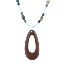 Load image into Gallery viewer, Ajo Blue Abalone and Amazonite Wood Pendant Necklace