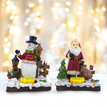 Load image into Gallery viewer, Set of 2 Santa and Snowman Candle Holders 6 Inches