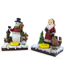 Load image into Gallery viewer, Set of 2 Santa and Snowman Candle Holders 6 Inches