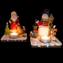 Load image into Gallery viewer, Set of 2 Santa and Snowman Candle Holders 6 Inches