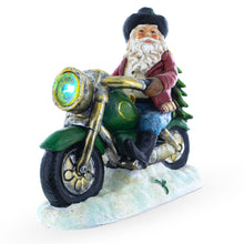Load image into Gallery viewer, Santa the Cowboy Riding Motorcycle LED Light Figurine 8.5 Inches