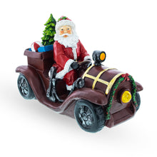 Load image into Gallery viewer, Santa Driving Classic Car with LED Lights Figurine 10.5 Inches Long