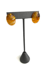Load image into Gallery viewer, Honey Golden Amber Marbled Oval Stud Earrings