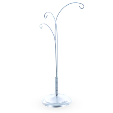 3-Arm Botanical Style Silver Metal Ornament Display Stand 12 Inches (Poland)