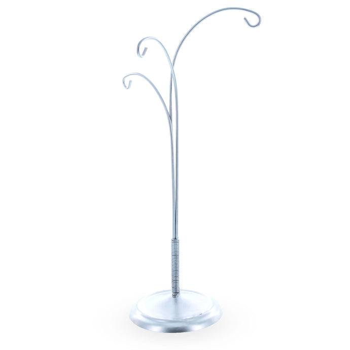 3-Arm Botanical Style Silver Metal Ornament Display Stand 12 Inches (Poland)