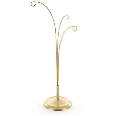 3-Arm Botanical Style Gold Metal Ornament Display Stand 12 Inches (Poland)