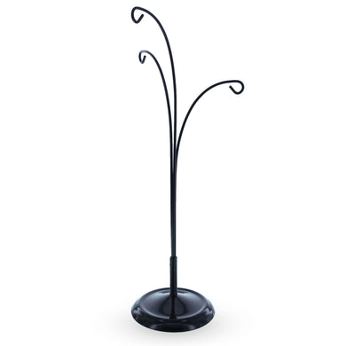 3-Arm Botanical Style Black Painted Metal Ornament Display Stand 12 Inches (Poland)