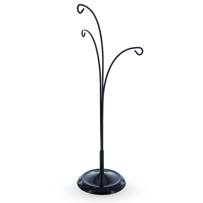 3-Arm Botanical Style Black Painted Metal Ornament Display Stand 12 Inches (Poland)