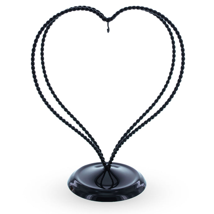 Double Wire Heart Twisted Black Paint Metal Ornament Display Stand 7.8 Inches (Poland)