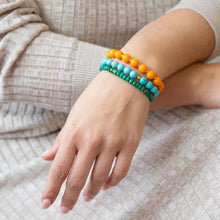 Load image into Gallery viewer, Apricot Blue Teals Triple Golden Bracelet Set