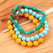 Load image into Gallery viewer, Apricot Blue Teals Triple Golden Bracelet Set