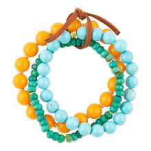 Load image into Gallery viewer, Apricot Blue Teals Triple Golden Bracelet Set