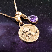 Load image into Gallery viewer, Aquarius - Zodiac Purple Amethyst Golden Charm Necklace