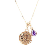Load image into Gallery viewer, Aquarius - Zodiac Purple Amethyst Golden Charm Necklace