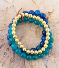 Load image into Gallery viewer, Argo Blue Jade Golden Stretch Bracelet Set