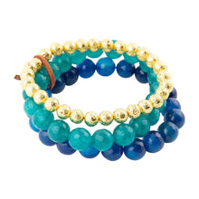 Load image into Gallery viewer, Argo Blue Jade Golden Stretch Bracelet Set