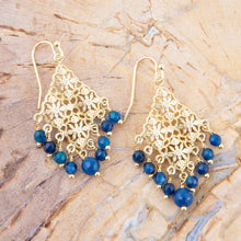 Load image into Gallery viewer, Argo Blue Jade Golden Drop Chandelier Earrings