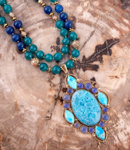 Load image into Gallery viewer, Argo Blue Apatite and Golden Bronze Pendant Necklace