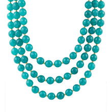 Load image into Gallery viewer, Argo Blue Teal Jade Triple Strand Golden Necklace