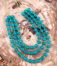 Load image into Gallery viewer, Argo Blue Teal Jade Triple Strand Golden Necklace