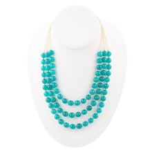 Load image into Gallery viewer, Argo Blue Teal Jade Triple Strand Golden Necklace
