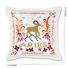 Load image into Gallery viewer, Aries Astrology Hand-Embroidered Pillow by Cat Studio