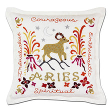 Load image into Gallery viewer, Aries Astrology Hand-Embroidered Pillow by Cat Studio
