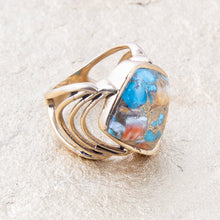 Load image into Gallery viewer, Arrows Blue Turquoise and Orange Spiny Oyster Matrix Golden Ring