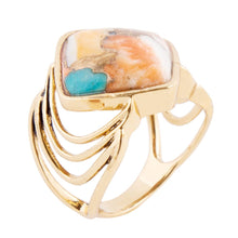 Load image into Gallery viewer, Arrows Blue Turquoise and Orange Spiny Oyster Matrix Golden Ring