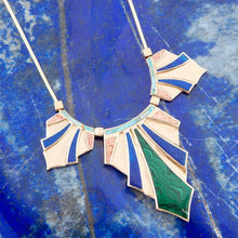Load image into Gallery viewer, Art Deco Colorful Inlaid Golden Statement Necklace