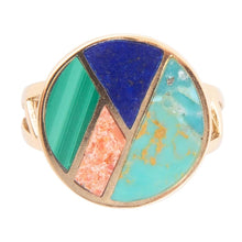 Load image into Gallery viewer, Art Deco Colorful Inlay Golden Ring