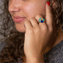 Load image into Gallery viewer, Art Deco Colorful Inlay Golden Ring