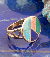 Load image into Gallery viewer, Art Deco Colorful Inlay Golden Ring