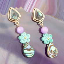 Load image into Gallery viewer, Aruba Blue Abalone Post Golden Drop Earrings