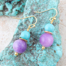 Load image into Gallery viewer, Aruba Purple Jade Golden Drop Earrings