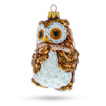 Load image into Gallery viewer, Wise Owl Playing Harmonica Glass Christmas Ornament